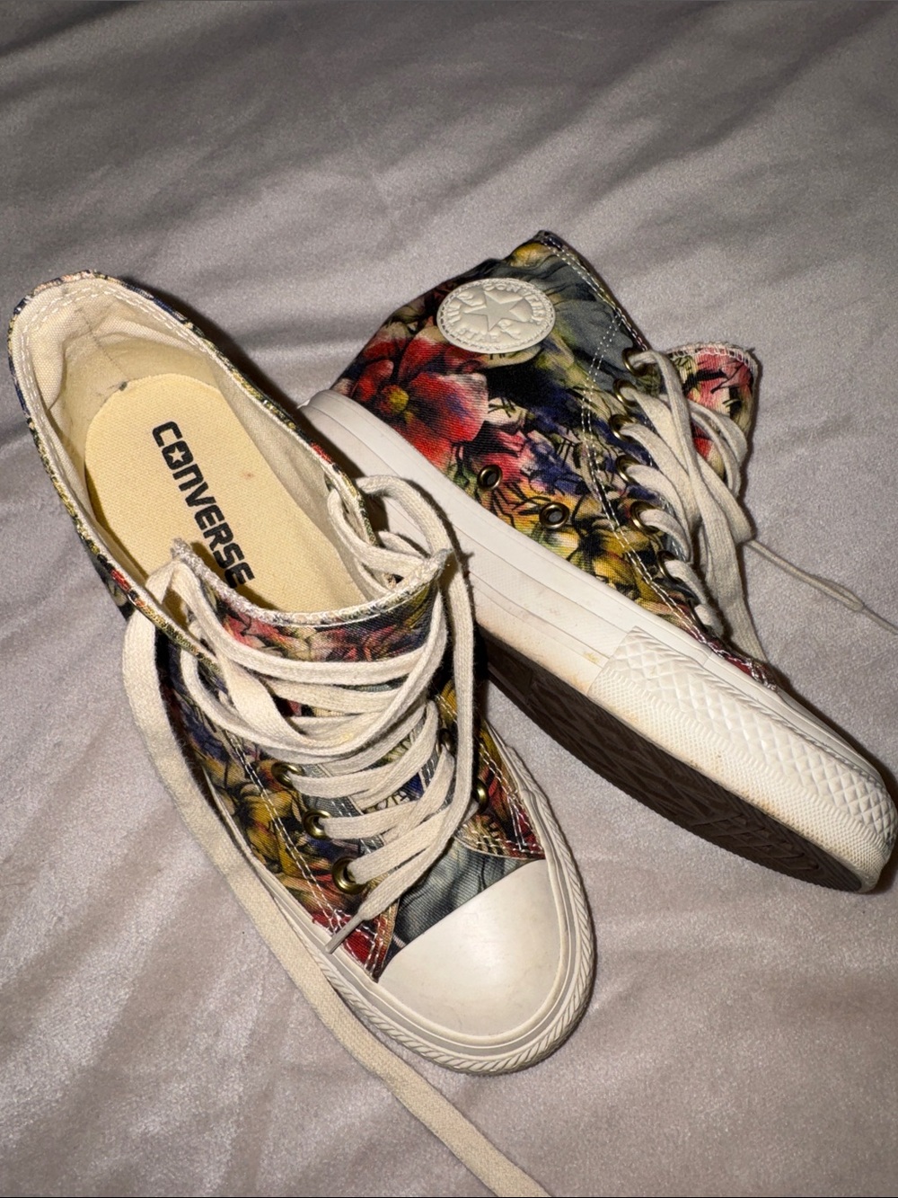Converse Floral High-Top Wedge Sneakers in Cream, Yellow, Red, Blue